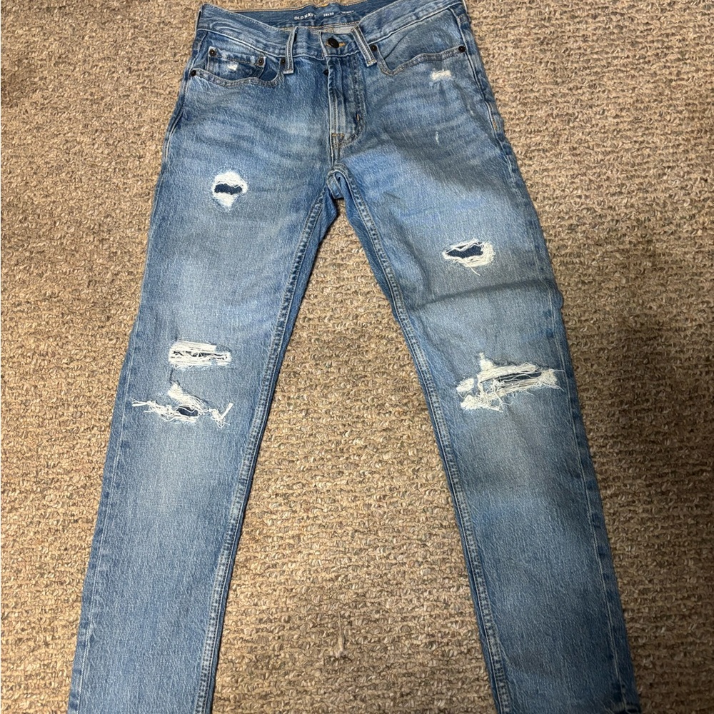 Hollister Men's Light Blue Distressed Bootcut Jeans